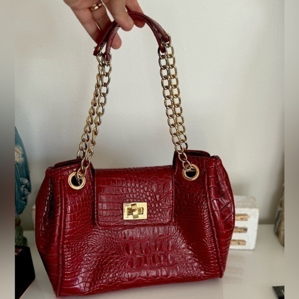 Isaac Mizrahi Burgundy Vegan Leather Satchel